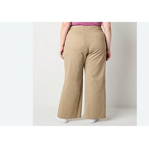 St. John's Bay Womens Pants Size 20W Mariner Wide Leg Heritage Khaki Tan Sailor - Picture 2 of 8